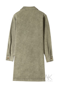 Robe denim kaki à manches longues