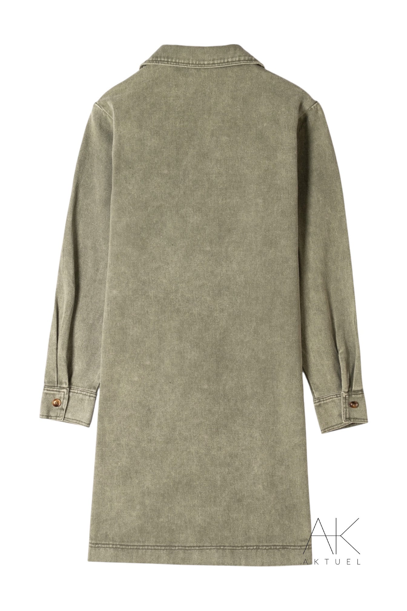 Robe denim kaki à manches longues