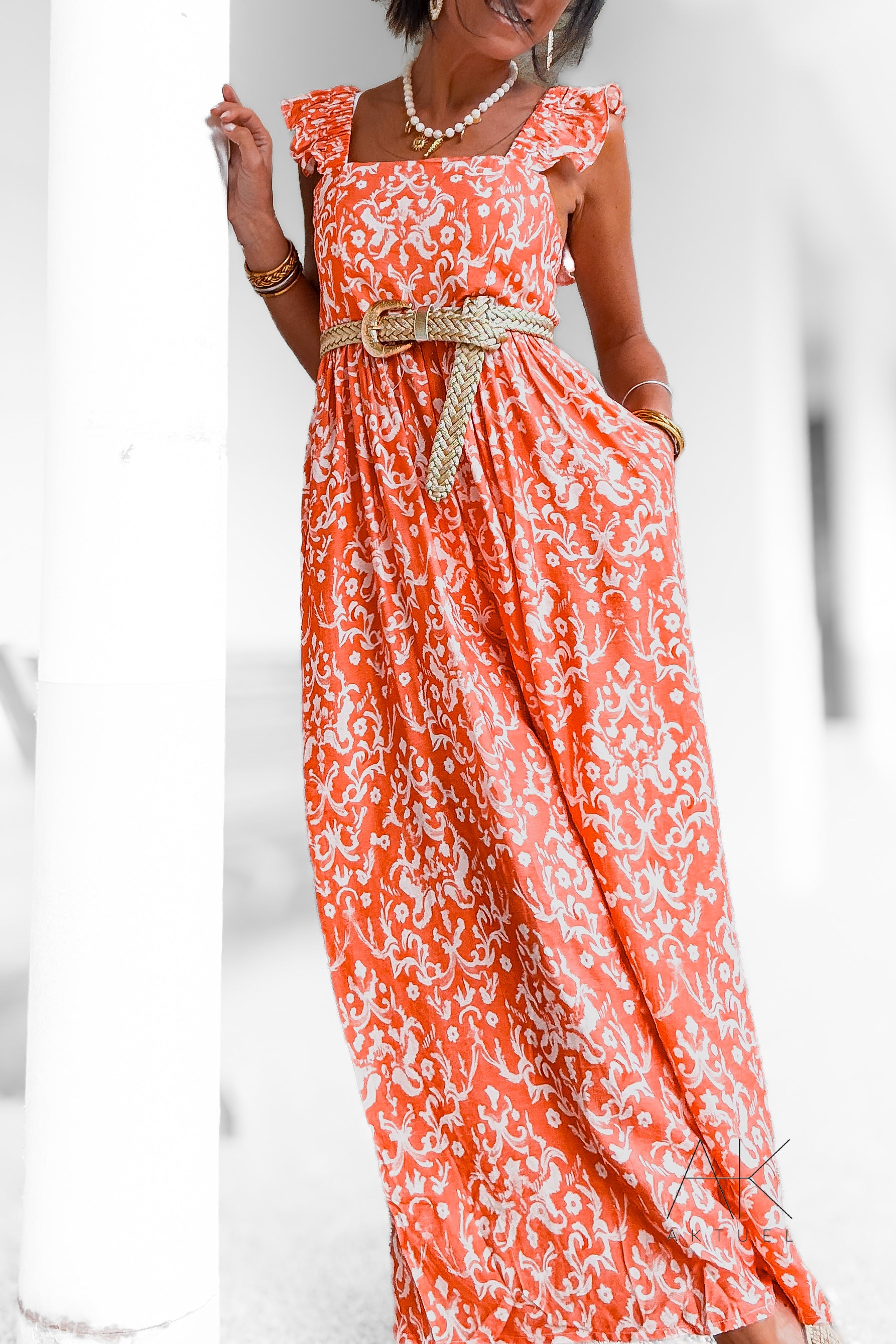 Combinaison fluide imprimée orange