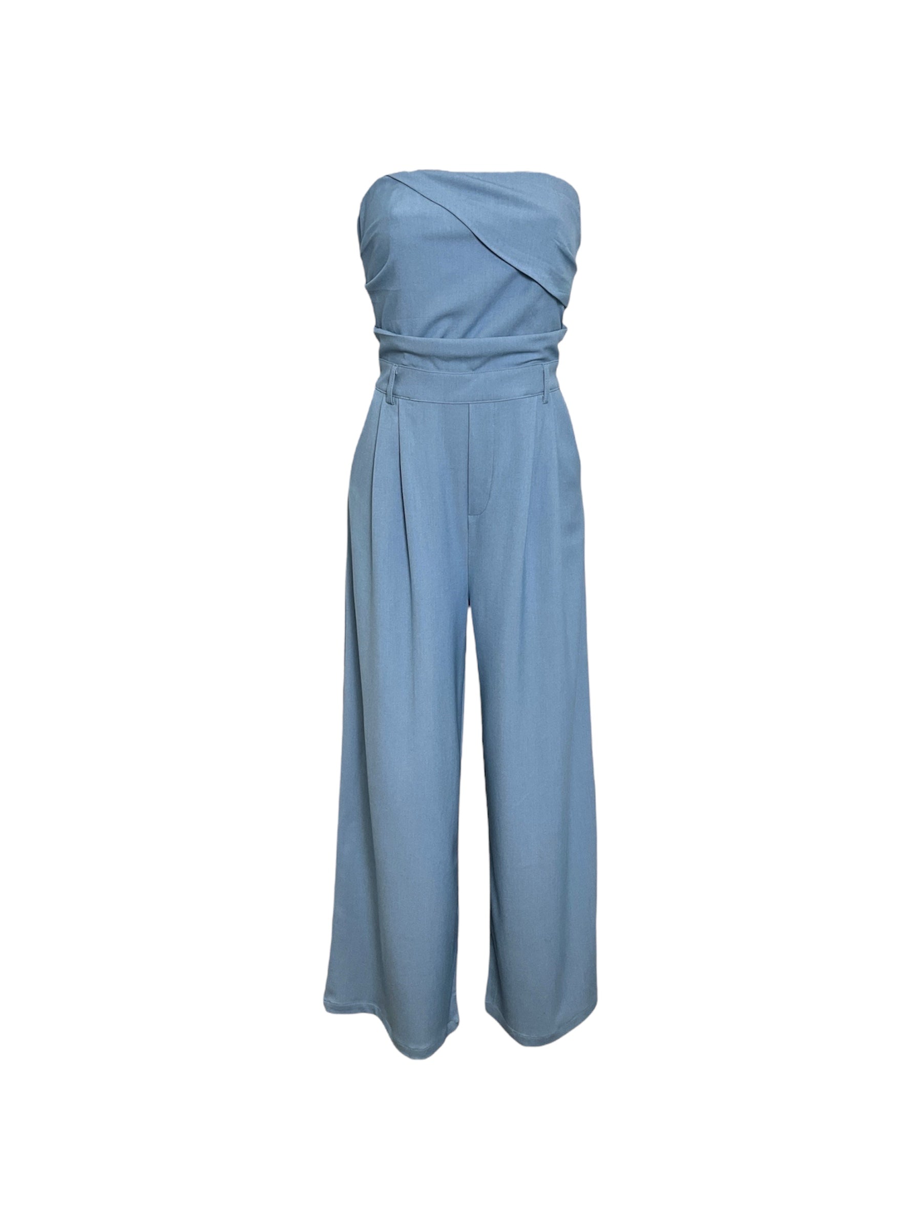 Combinaison bustier fluide en bleu denim