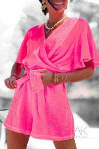 Combinaison short en gaze de coton rose fluo