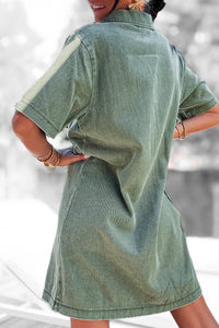 Robe à manches courtes en denim kaki