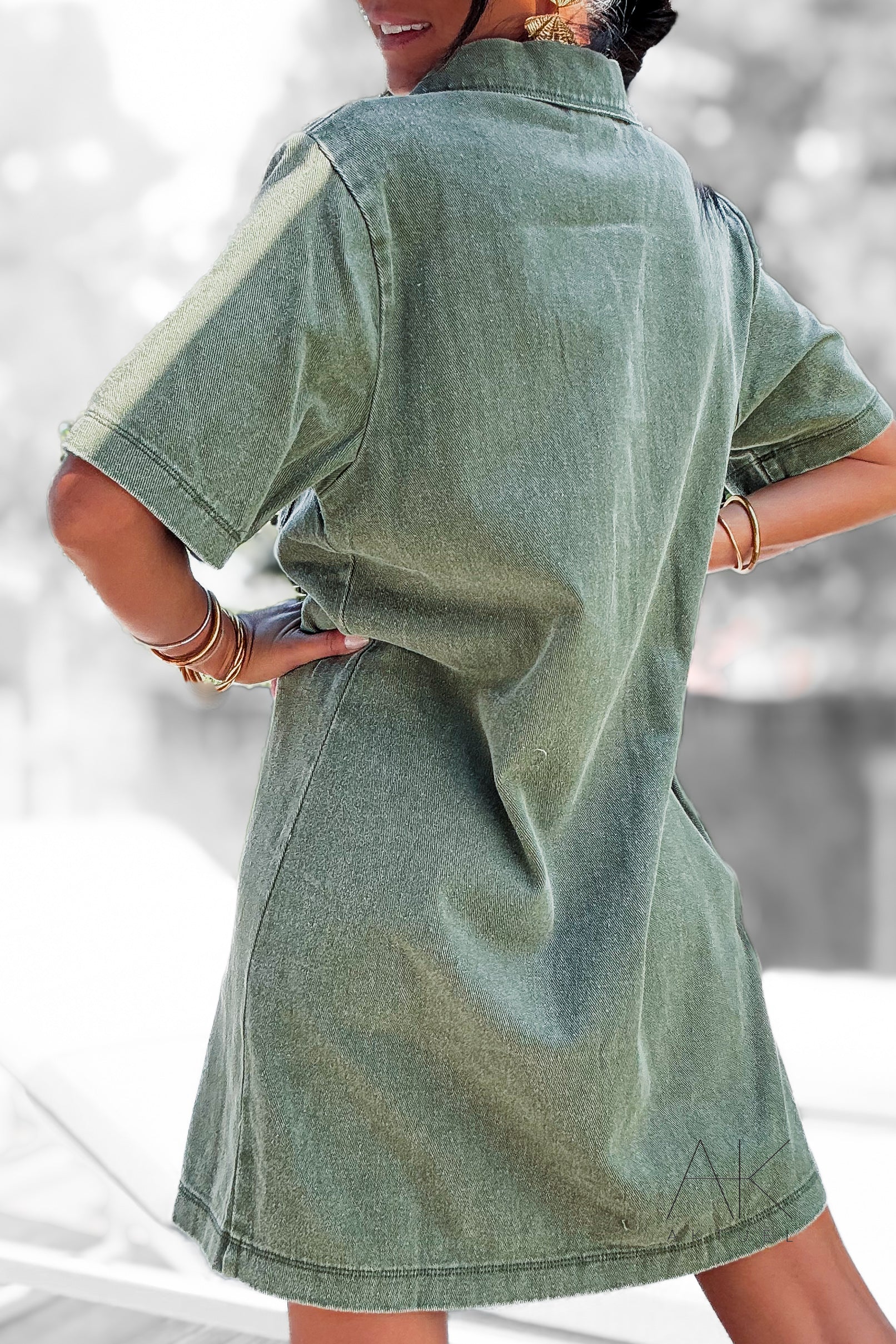 Robe à manches courtes en denim kaki