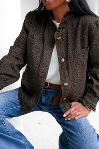 Surchemise en jean imprimé léopard marron