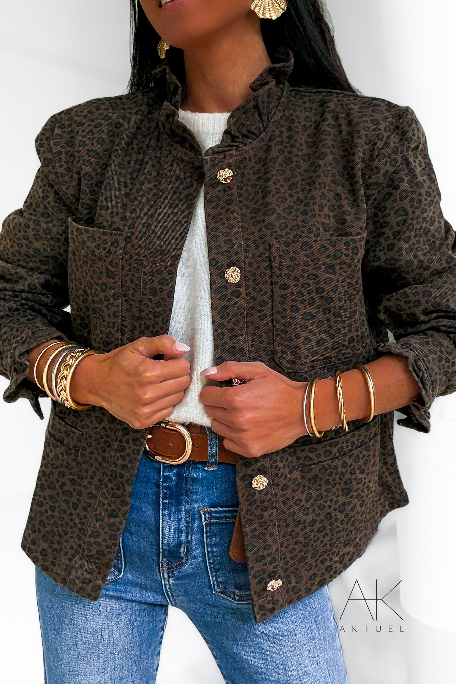 Surchemise en jean imprimé léopard marron