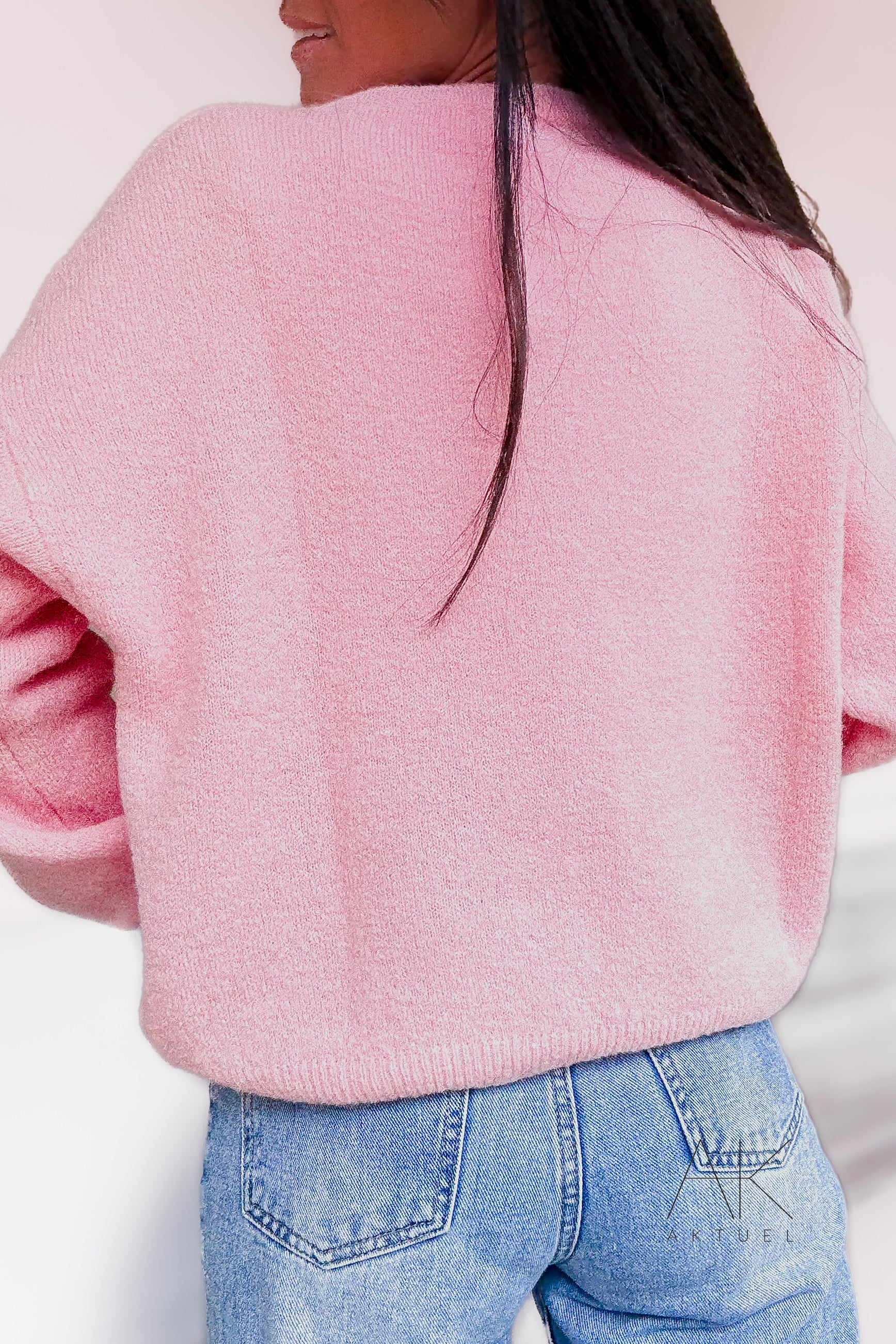 Pull en maille rose pâle baby alpaga col rond