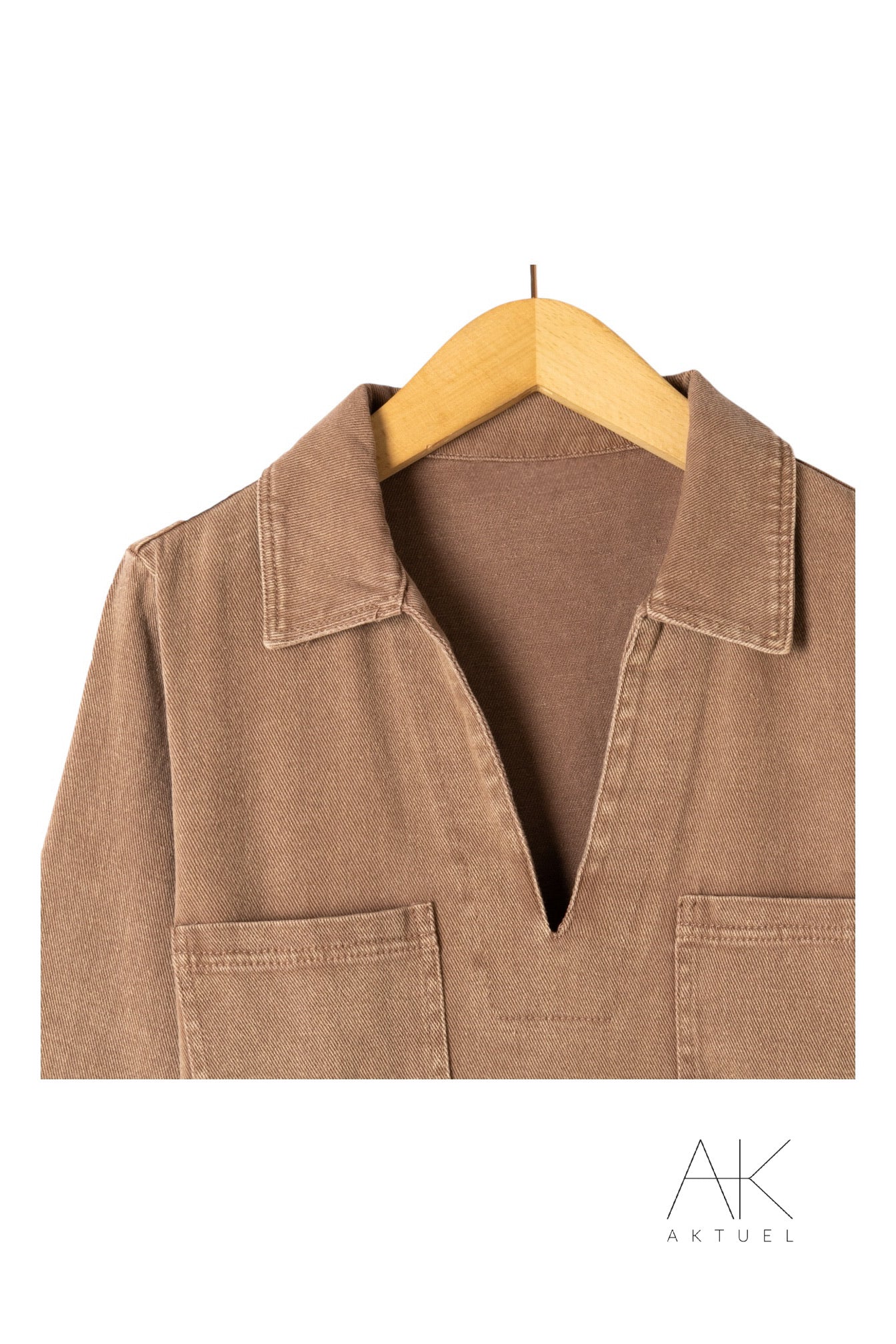 Robe denim taupe à manches longues