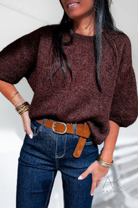 Pull chocolat mohair à manches courtes