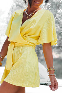 Combinaison short en gaze de coton jaune