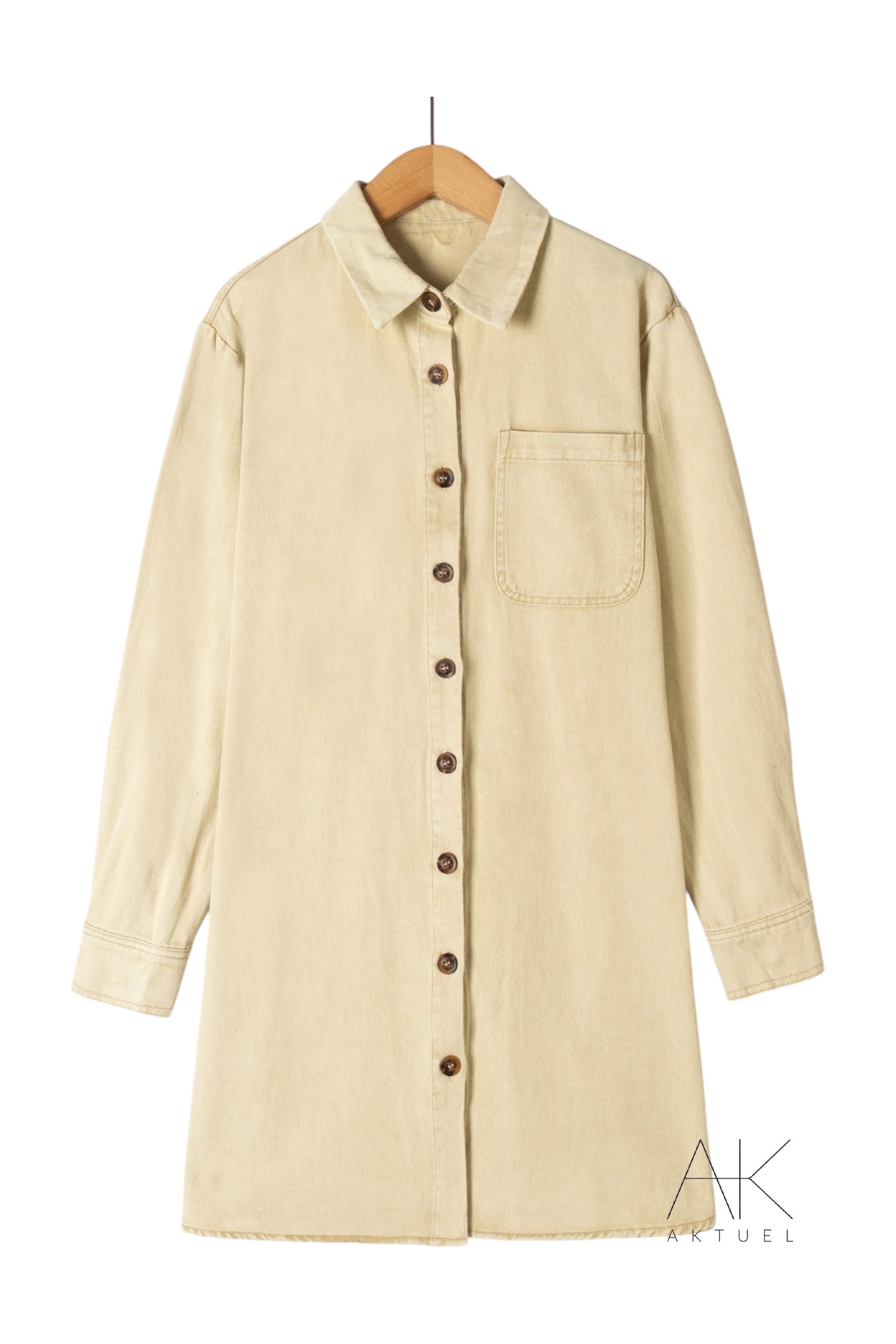Robe chemise en denim beige