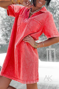 Robe à manches courtes en denim corail