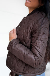 Veste matelassée chocolat à col rond