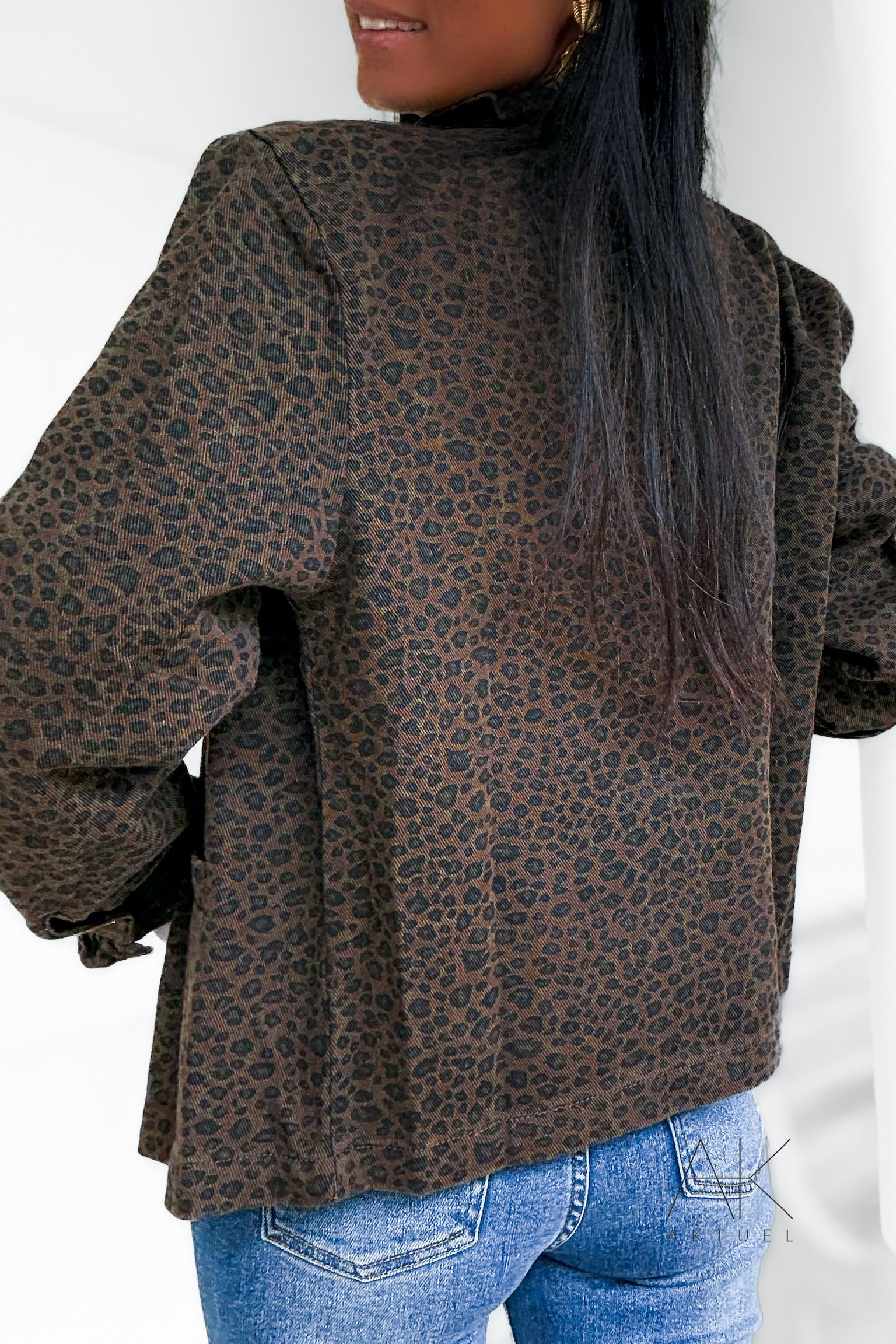 Surchemise en jean imprimé léopard marron