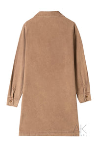 Robe denim taupe à manches longues