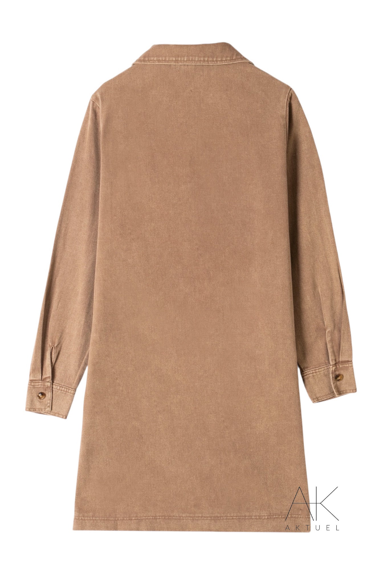 Robe denim taupe à manches longues