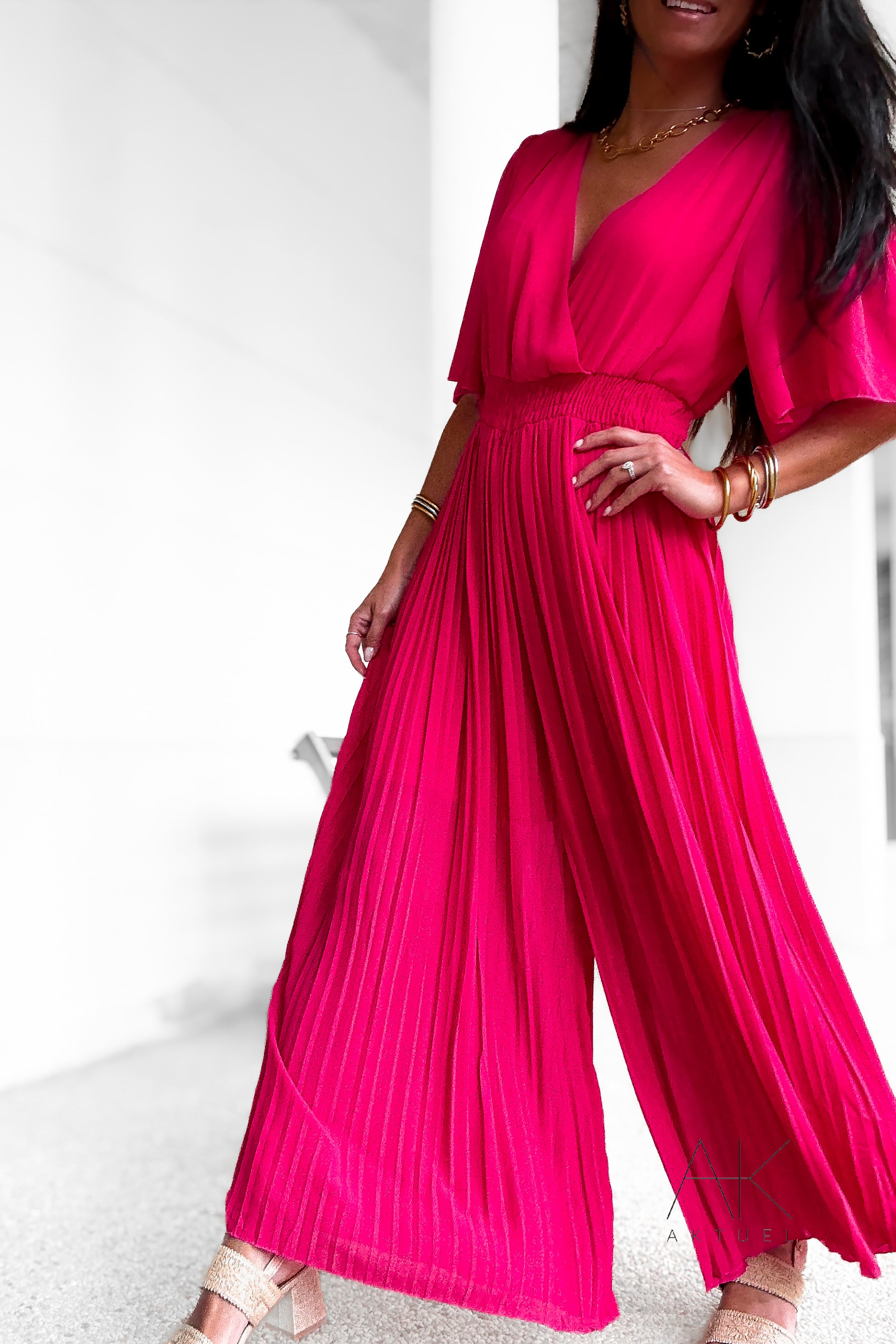 Combinaison pantalon plissée fuchsia