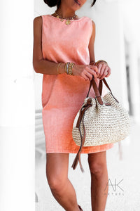 Robe courte sans manches en denim orange