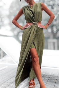 Robe fluide kaki à ouverture