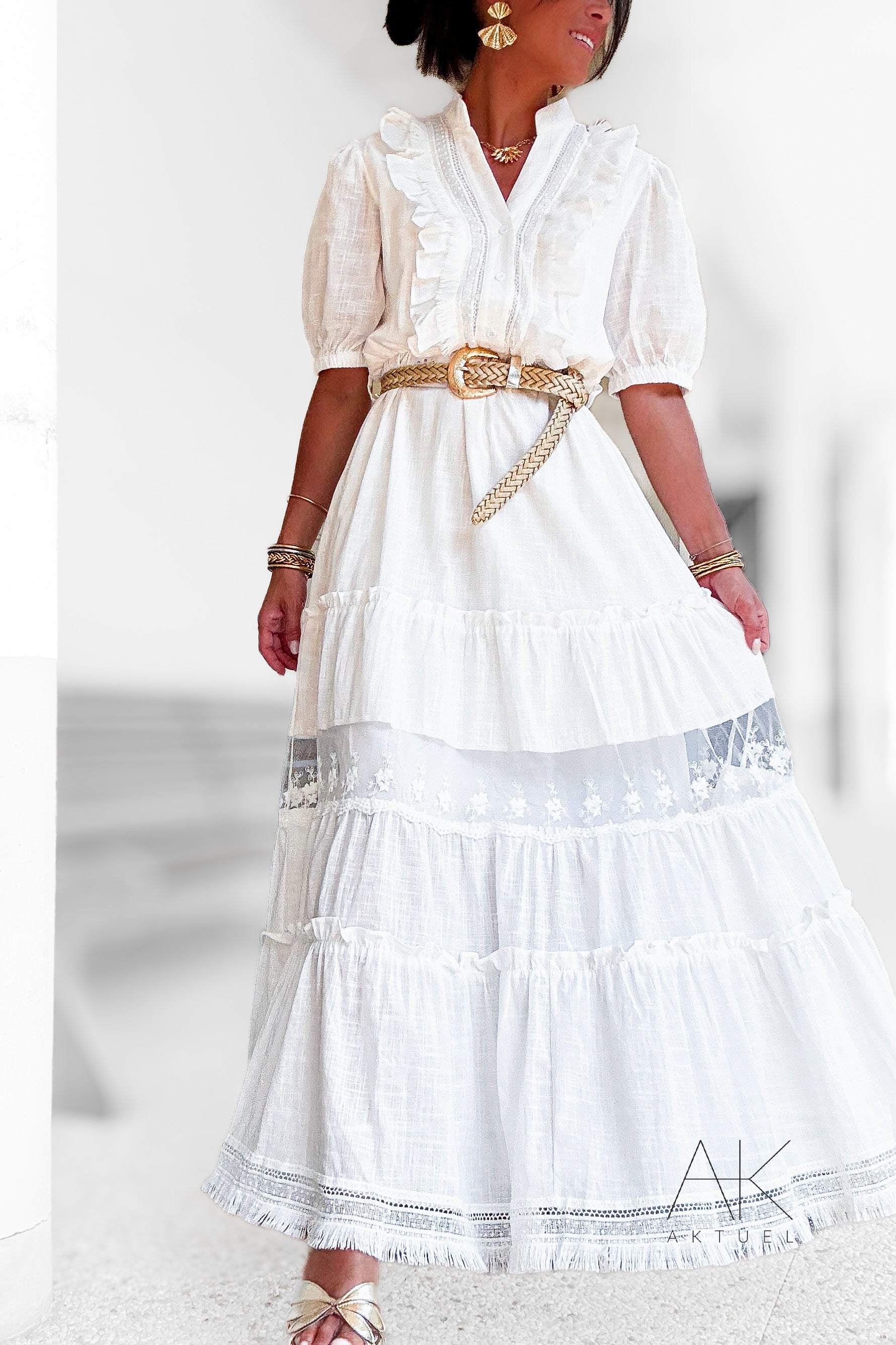 Robe longue blanche romantique