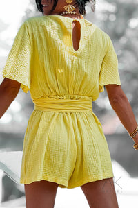 Combinaison short en gaze de coton jaune