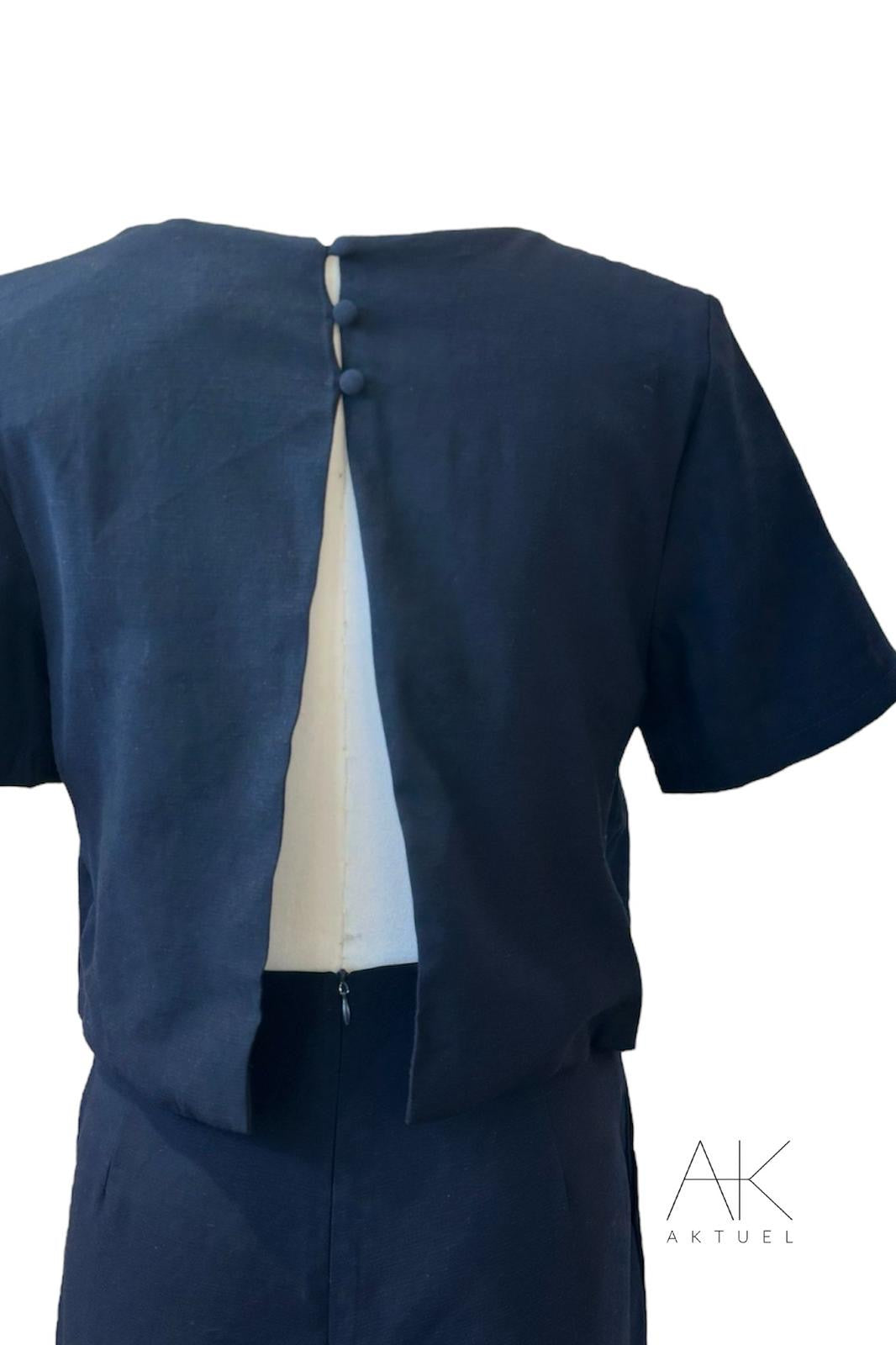 Combinaison en lin bleu marine