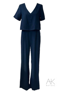 Combinaison en lin bleu marine