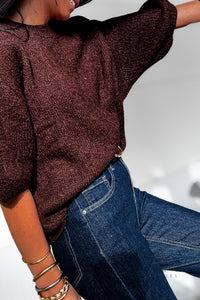 Pull chocolat mohair à manches courtes