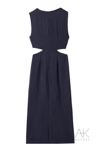 Robe fluide bleu marine à ouverture