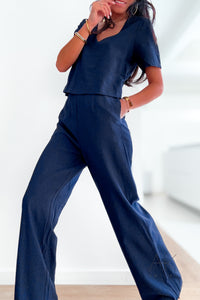 Combinaison en lin bleu marine