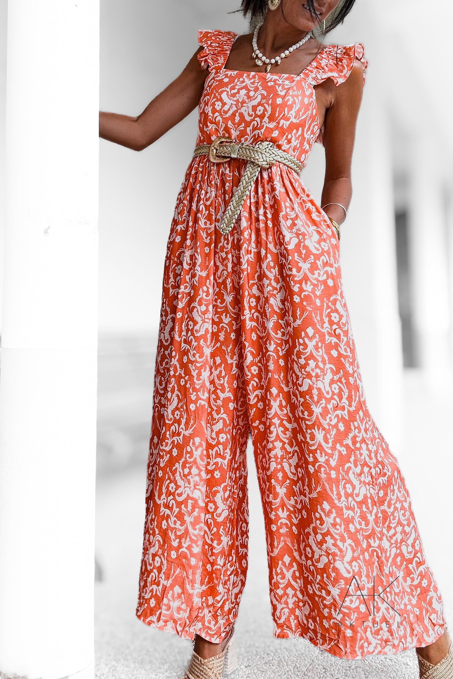 Combinaison fluide imprimée orange