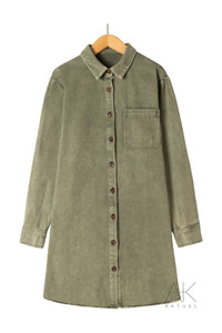 Robe chemise en denim kaki