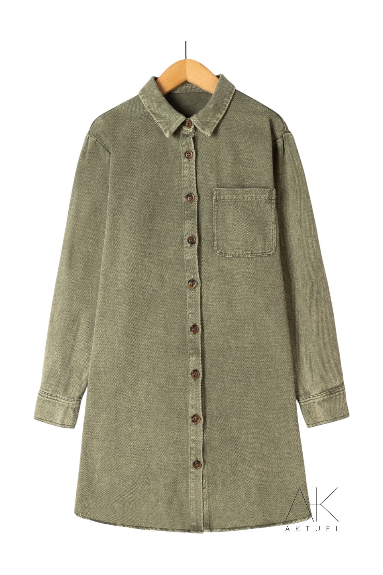 Robe chemise en denim kaki