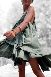 Robe kaki fluide à volants