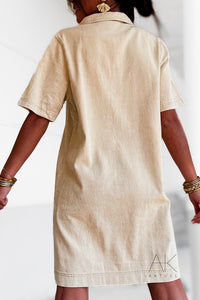 Robe à manches courtes en denim beige