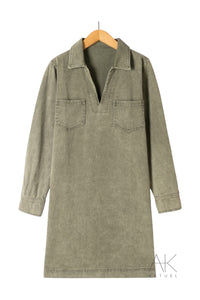 Robe denim kaki à manches longues