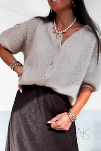 Cardigan en bébé mohair et laine beige à manches courtes