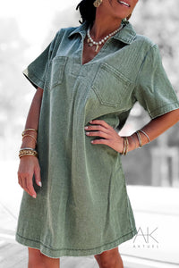 Robe à manches courtes en denim kaki