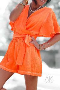 Combinaison short en gaze de coton orange