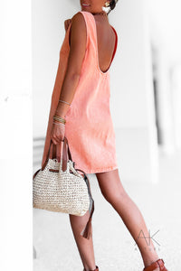 Robe courte sans manches en denim orange