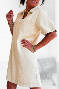 Robe à manches courtes en denim beige