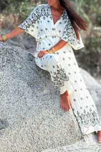 Combinaison écru à manches imprimé bohème