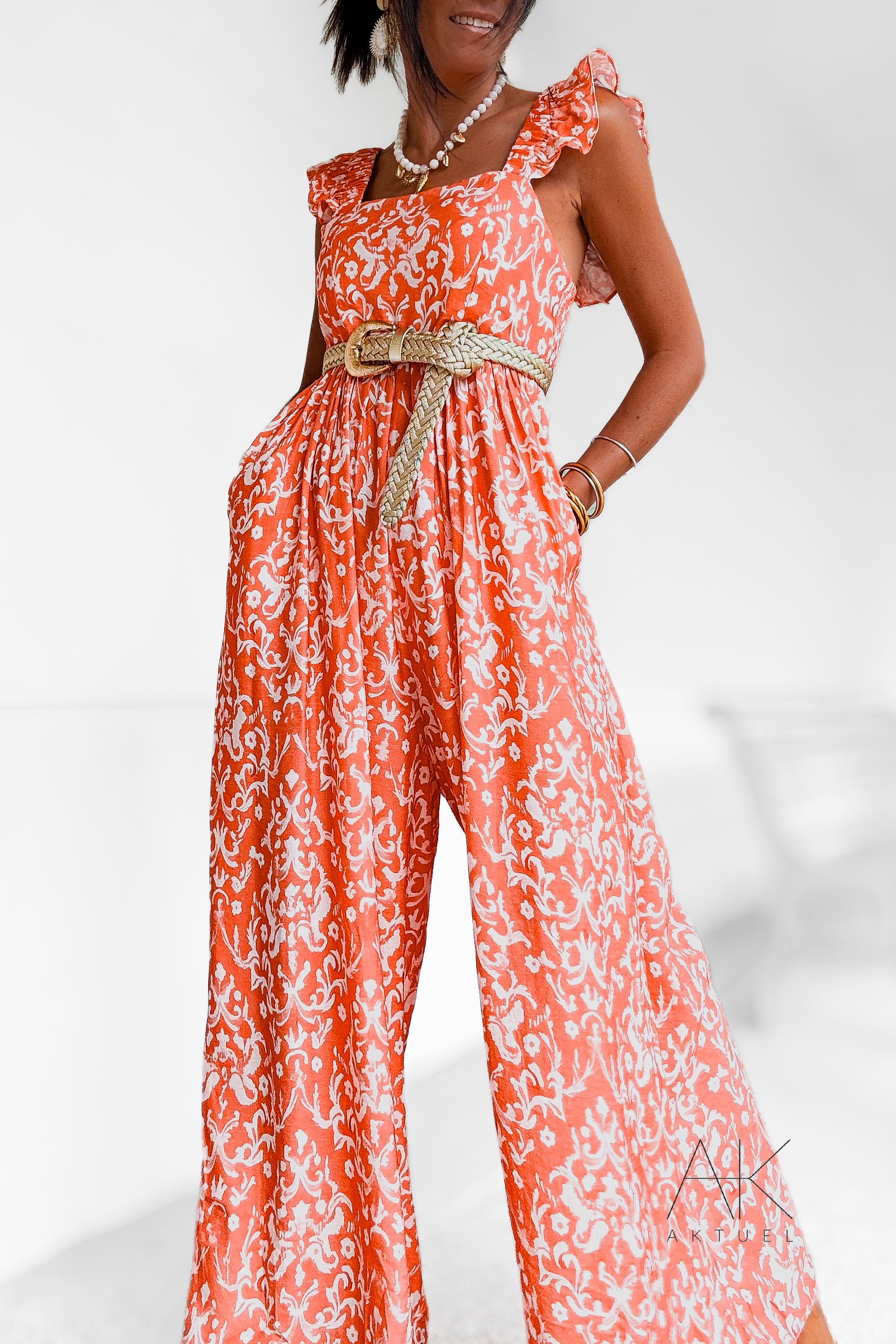 Combinaison fluide imprimée orange