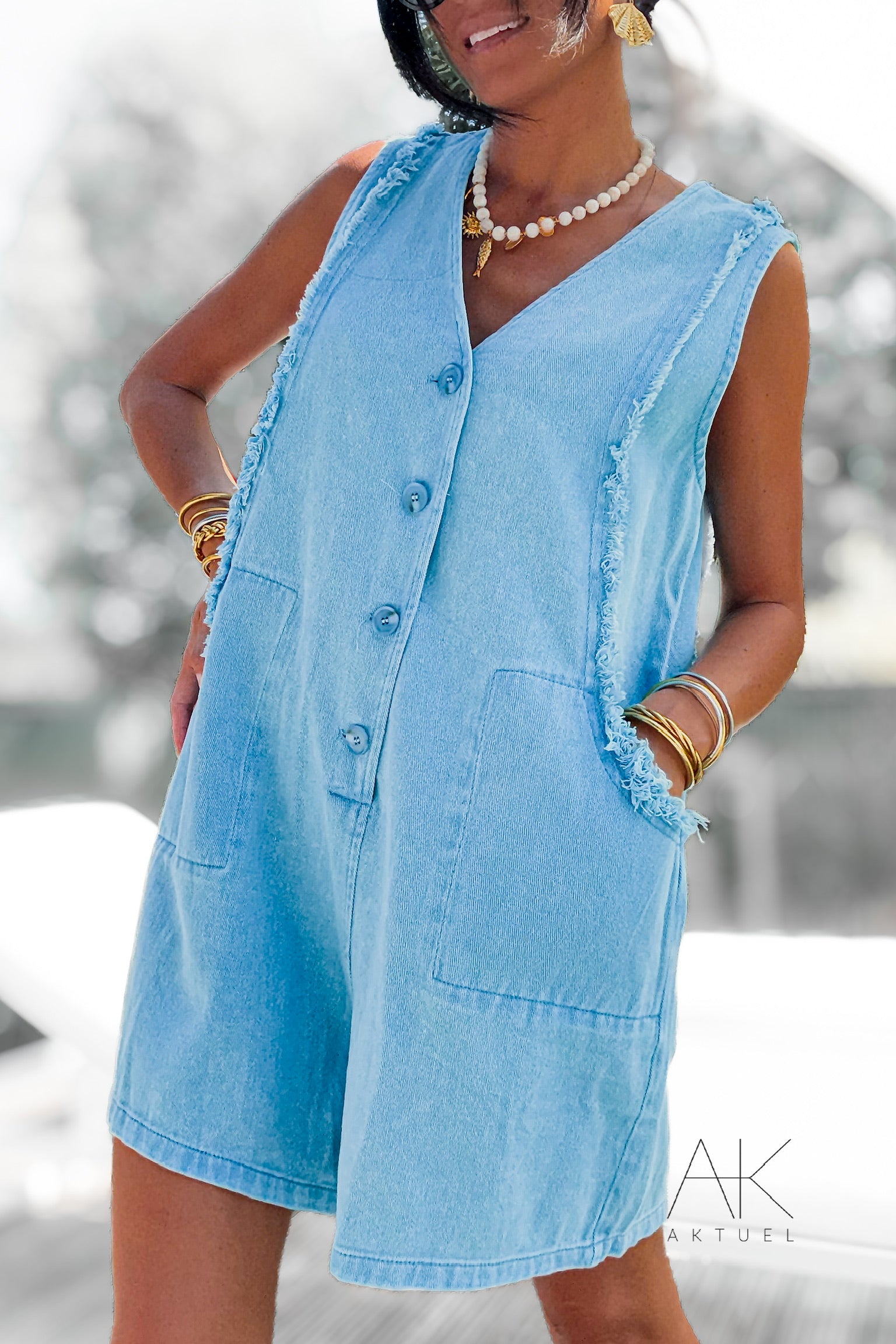 Combinaison sans manches bleu