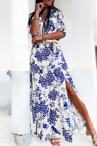 Robe longue à imprimé floral bleu