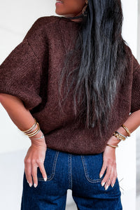 Cardigan en bébé mohair et laine chocolat à manches courtes