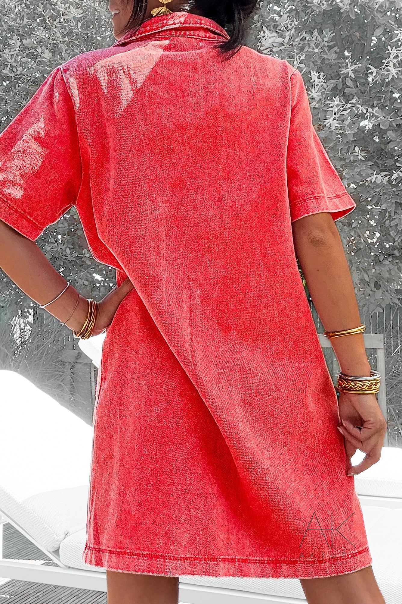 Robe à manches courtes en denim corail