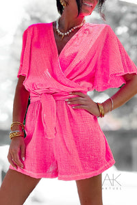 Combinaison short en gaze de coton rose fluo