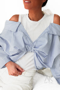 Top effet chemise rayé bleu