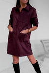 Robe droite en daim bordeaux à poches
