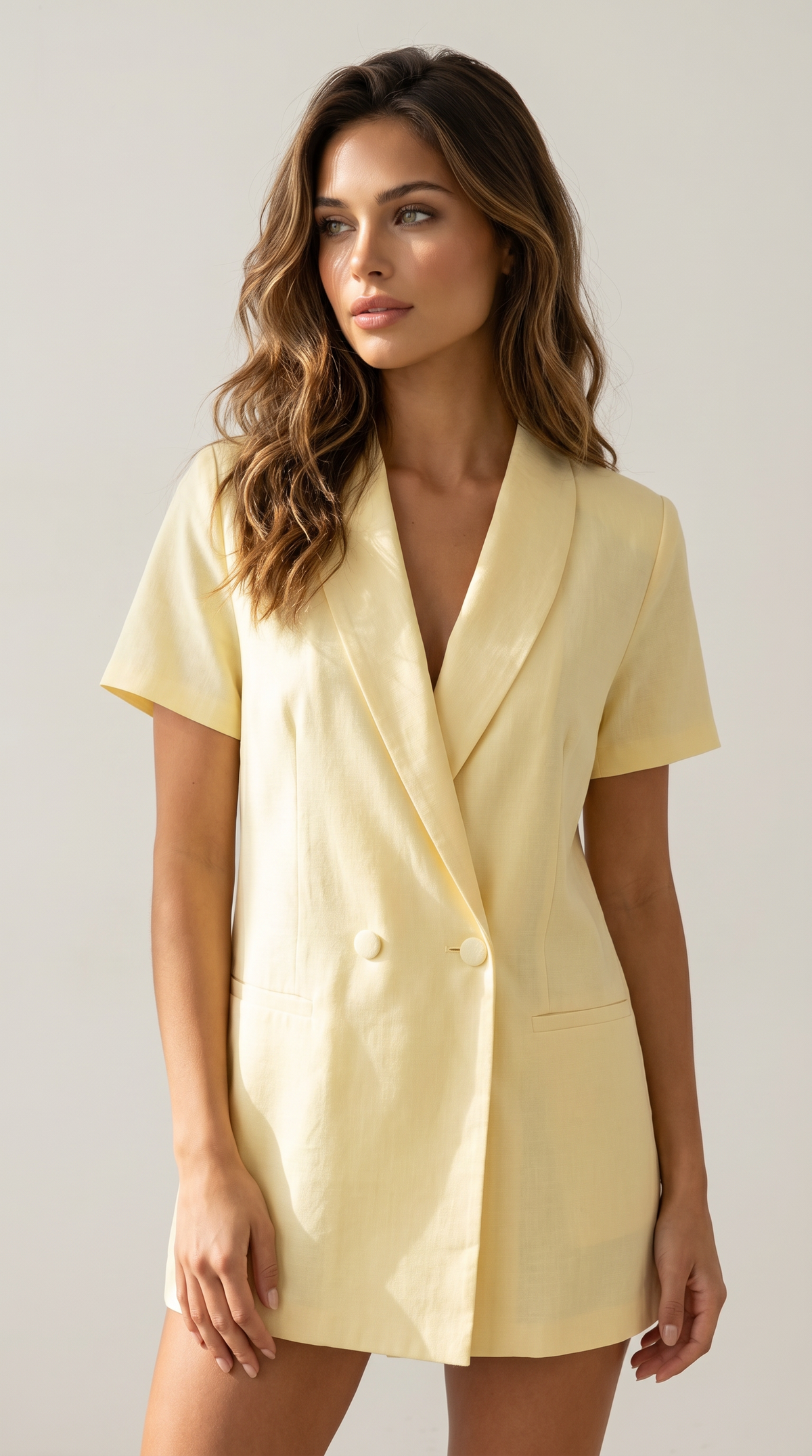Combinaison short blazer jaune pastel
